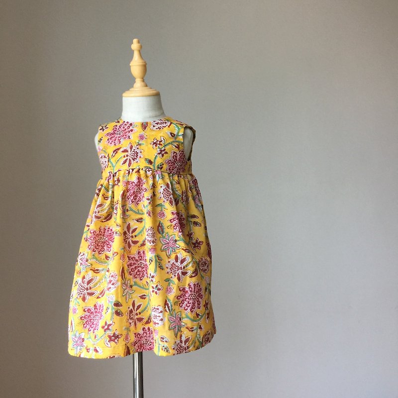 Girl dress- yellow Sanganeri (made to order, size 90-130) - Kids' Dresses - Cotton & Hemp Yellow