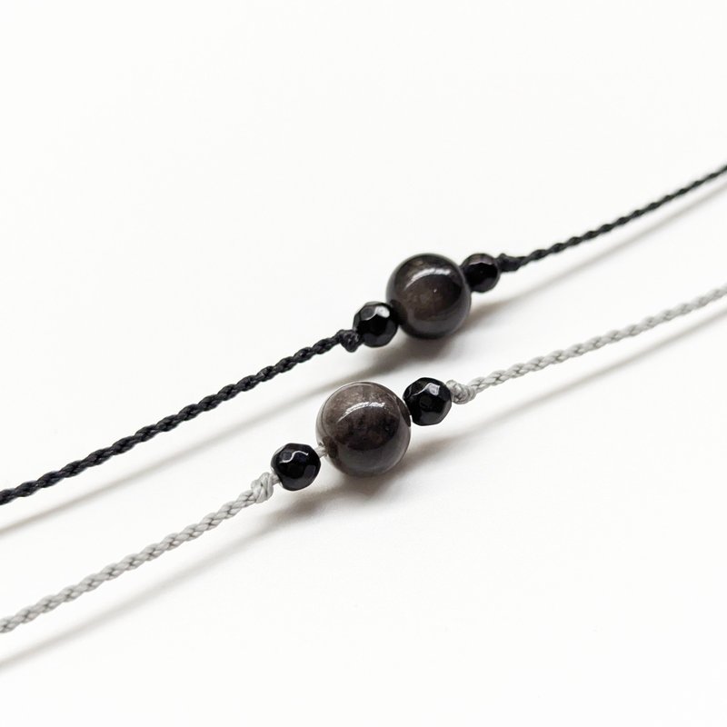 Natural crystal Silver Stone+ black onyx Stainless Steel bracelet - สร้อยข้อมือ - คริสตัล 