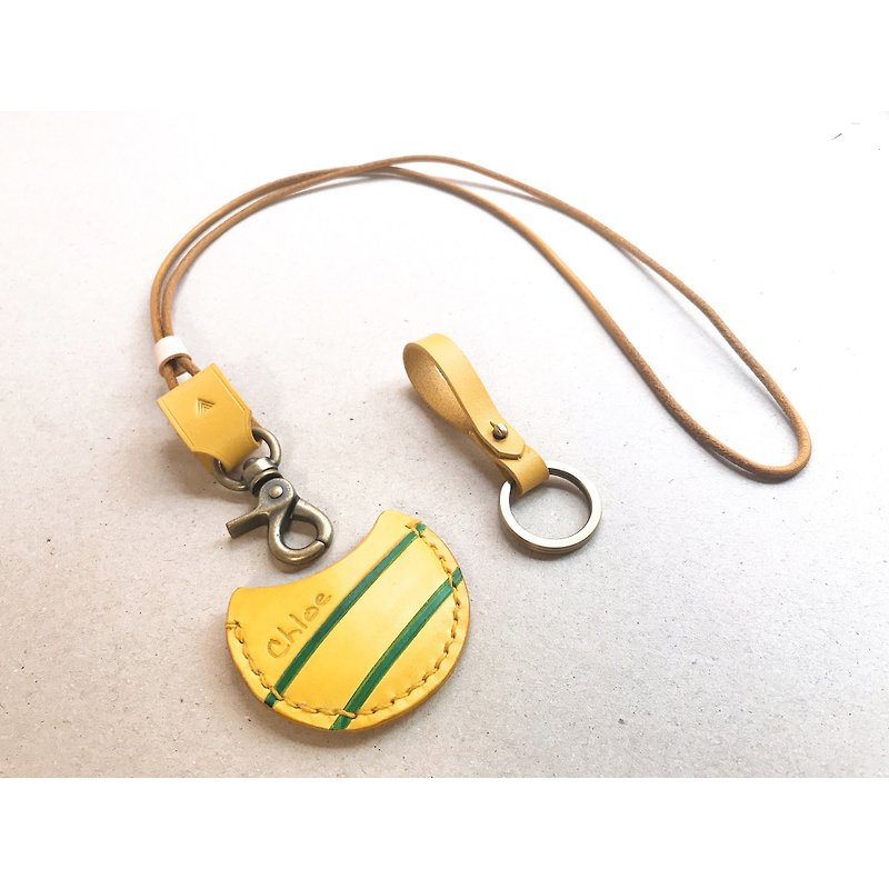 Exchange gifts gogoro key key holster key leather rope customized pattern design can be printed for free English letters / Nick Pippi - Keychains - Genuine Leather Yellow