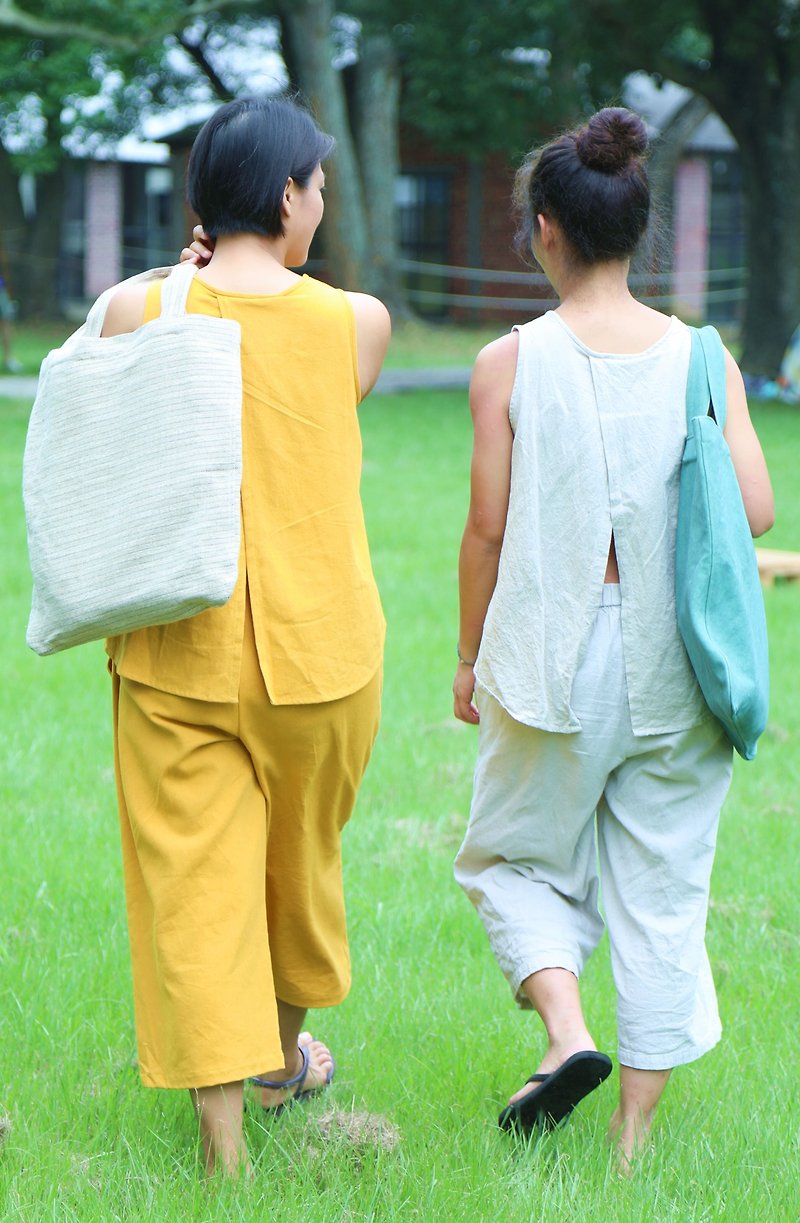 Comfortable for a summer - wide pants and vest combination - Women's Vests - Cotton & Hemp Yellow