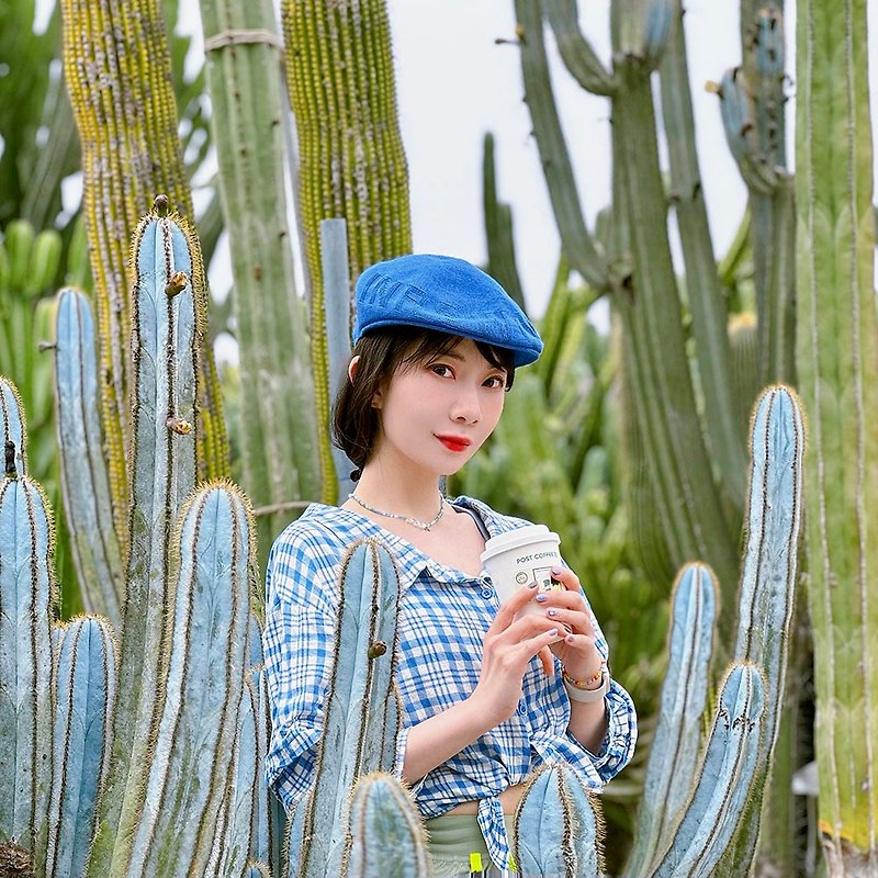 【ISW】High texture knitted painter hat-blue (four colors optional) - หมวก - ผ้าฝ้าย/ผ้าลินิน สีน้ำเงิน