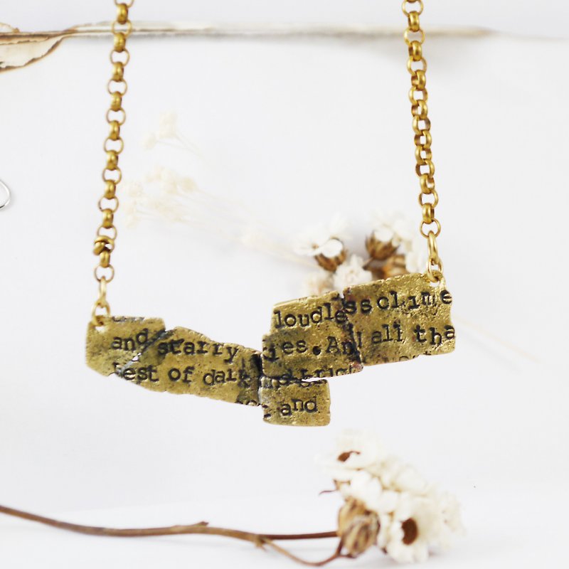 Study Room - Poet's Note She Walks in Beauty - Brass Retro Type Necklace - Necklaces - Other Metals Gold