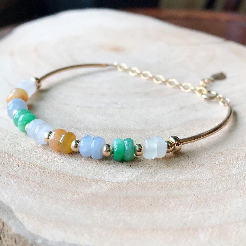 Emerald gift. Note -14K gold twist Tsui Burma natural jade color disc beads bracelet around the alive - สร้อยข้อมือ - เครื่องเพชรพลอย สีทอง