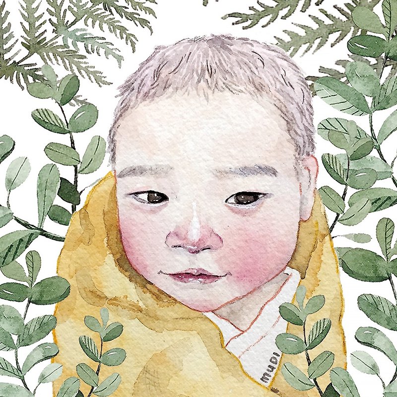 Miyue baby illustration card - with background image electronic file and portrait manuscript - ภาพวาดบุคคล - กระดาษ 