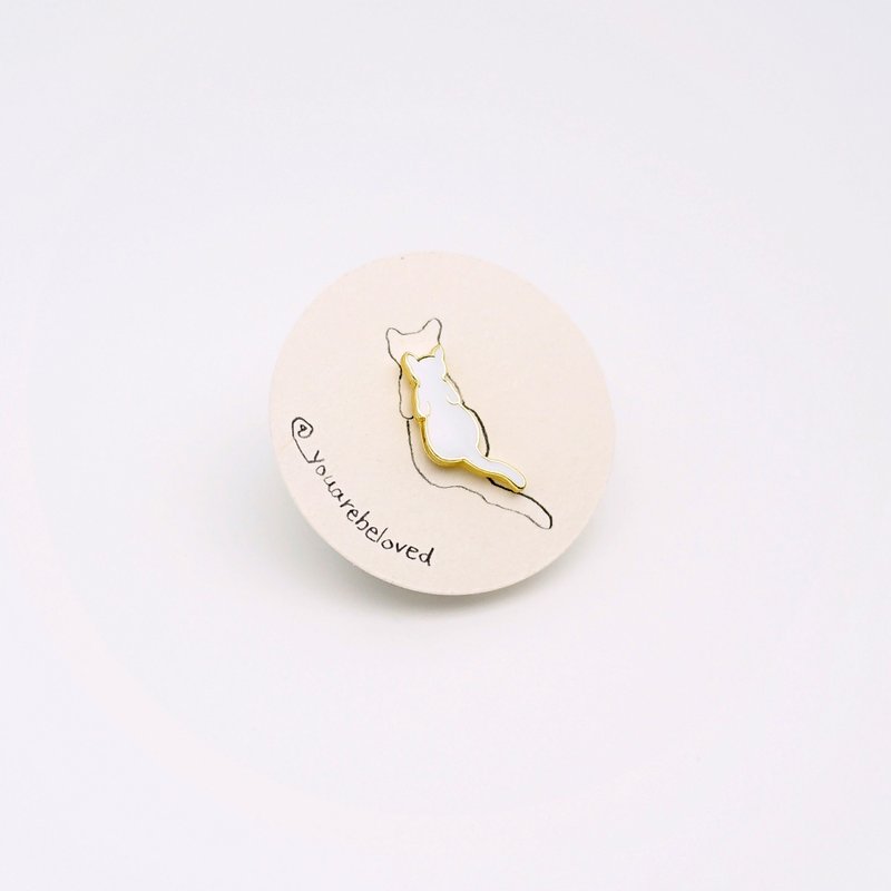 兩點貓 喵喵襟章 - 心口針/胸針 - 鋁合金 白色