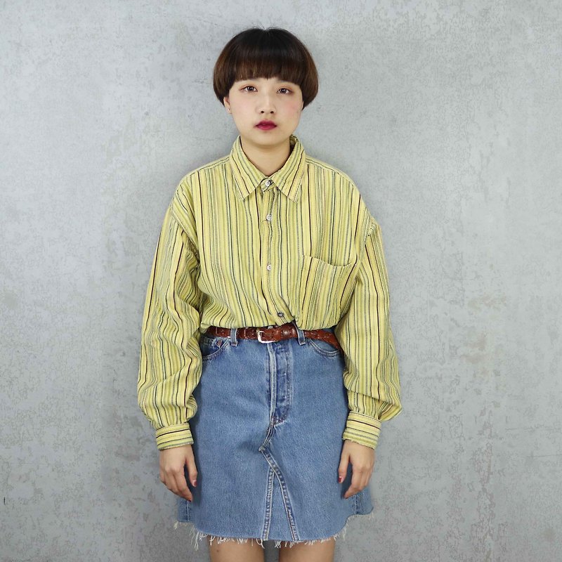 Tsubasa.Yヴィンテージハウスヴィンテージコーデュロイのシャツ、黄色のストライプ002、コーデュロイシャツ - シャツ・ブラウス - コットン・麻 