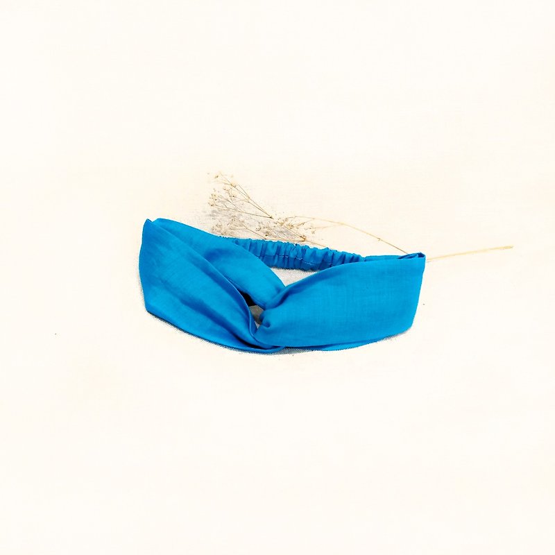 【Spot】 handmade linen blue and blue hair band - Hair Accessories - Cotton & Hemp 