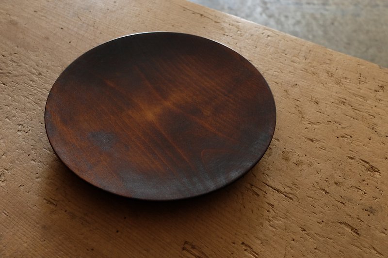 Wiping lacquer wooden plate horse chestnut 24cm - จานและถาด - ไม้ สีนำ้ตาล