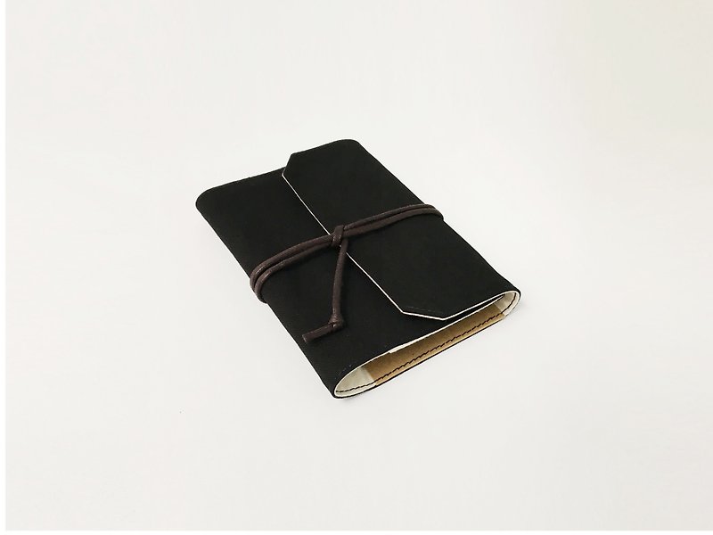 A6 strappy cloth book__sheer black__*washable*with pen insert * pocket - Notebooks & Journals - Cotton & Hemp Black