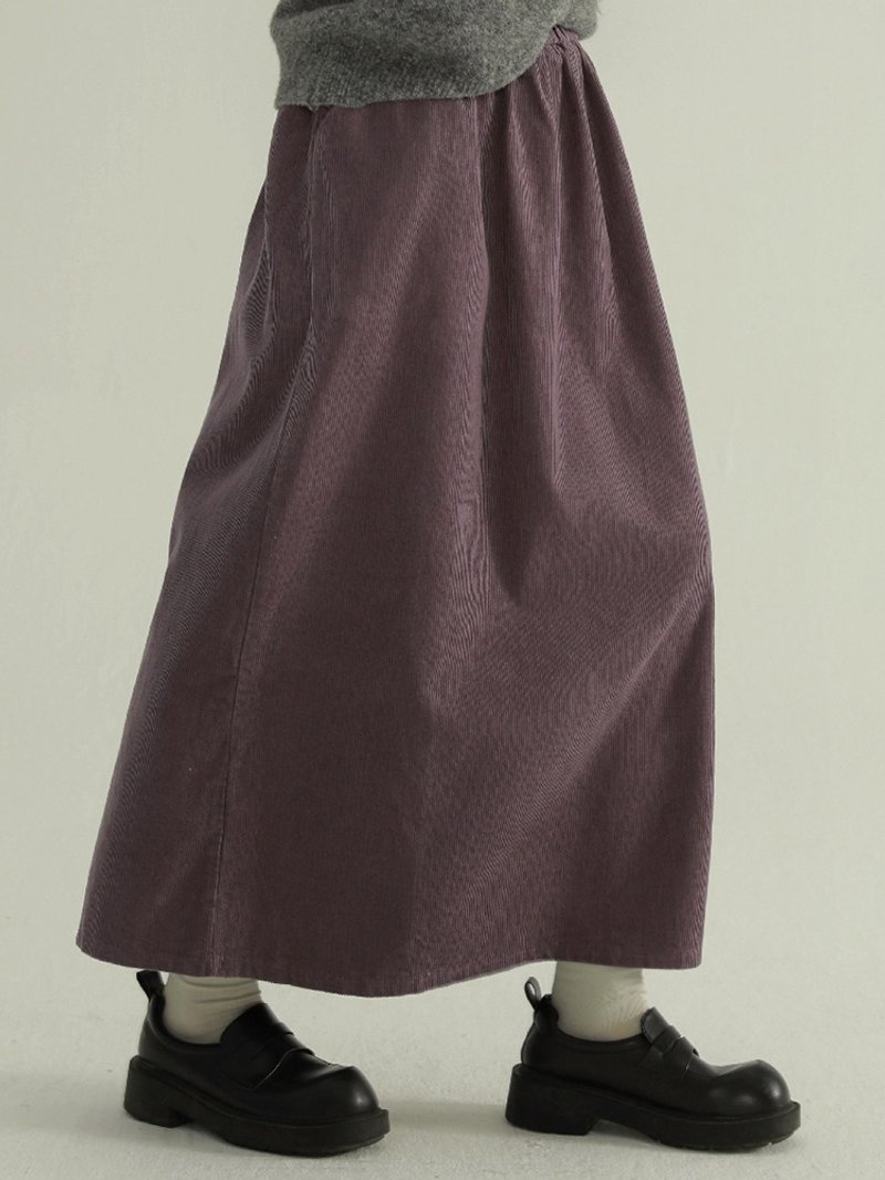 Brown/rattan purple corduroy slit skirt Japanese style literary retro simple high waist autumn and winter all-match skirt - Skirts - Cotton & Hemp Purple