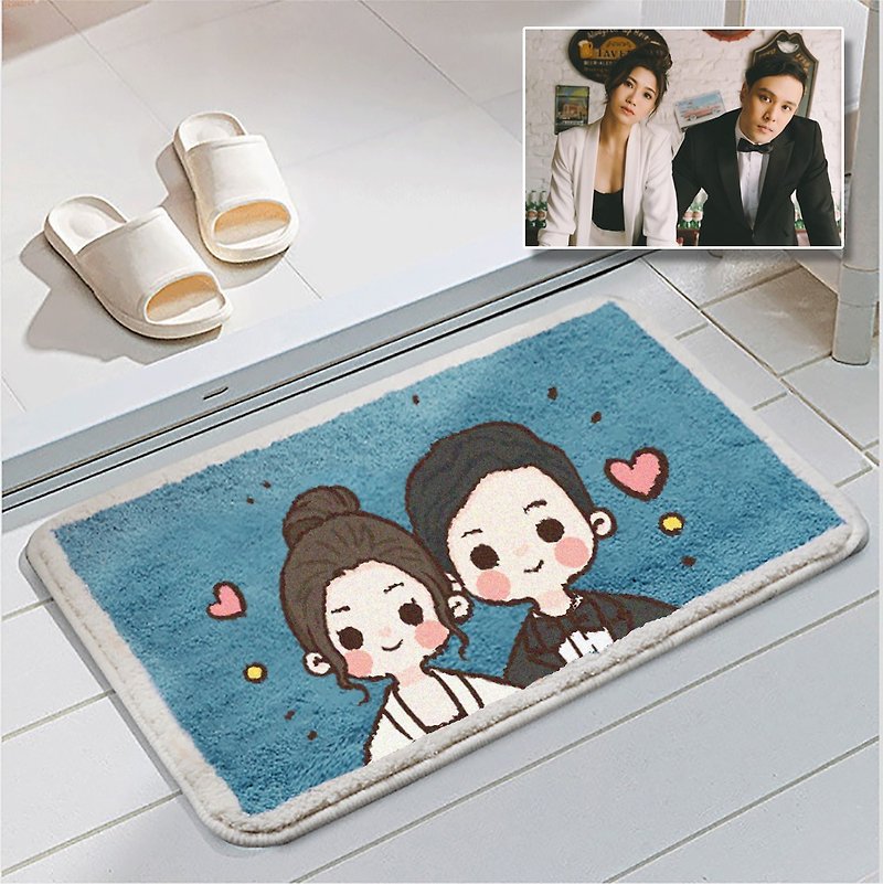 Customized commemorative mochi-style imitation cashmere floor mats with cute facial expressions on characters and pets - ภาพวาดบุคคล - วัสดุอื่นๆ 
