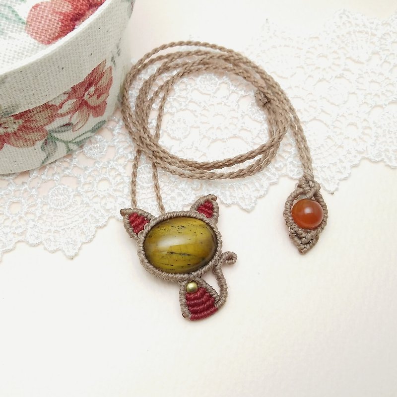 BUHO hand. Meng cat. Tiger Eye X South America Brazil wax line necklace - Necklaces - Gemstone Red