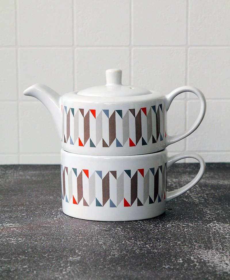 British Rayware Nordic fashion geometric color two-in-one teapot teacup set - Cups - Pottery White