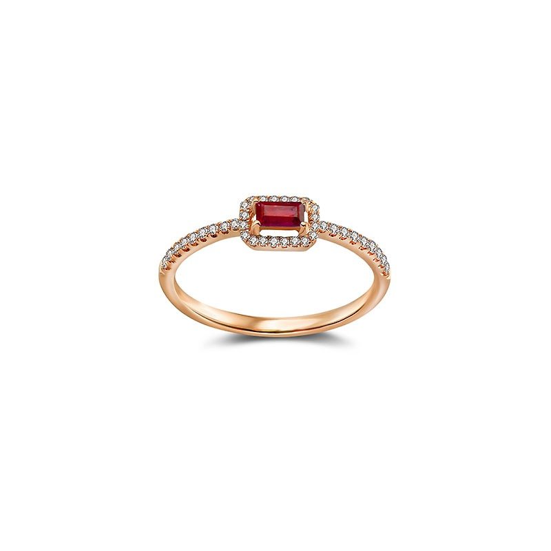 Rectangle Shape Ruby Ring Surrounded by Diamond - General Rings - Gemstone Red