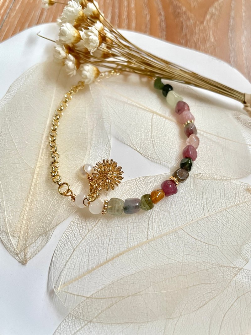 Dandelion/Candy Tourmaline/Pearl - สร้อยข้อมือ - คริสตัล 