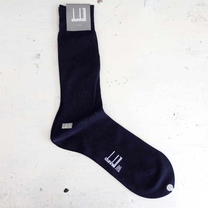 Japanese genuine old DUNHILL LOGO pattern royal blue long socks - ถุงเท้า - ผ้าฝ้าย/ผ้าลินิน สีดำ