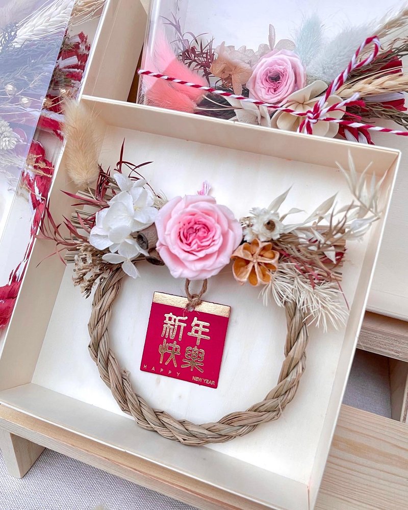 Japanese-style note and rope grass circle 10cm New Year note and rope New Year's wreath hanging decoration custom - จัดดอกไม้/ต้นไม้ - พืช/ดอกไม้ สีแดง