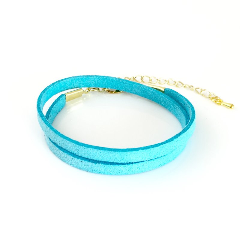Light blue - suede roping bracelet (can also be used as a necklace) - สร้อยข้อมือ - ผ้าฝ้าย/ผ้าลินิน สีน้ำเงิน