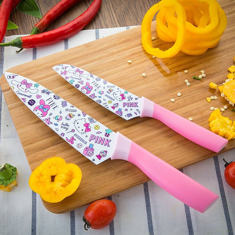 Out-of-print spot Sanrio authorized Pinkholic knife set-chef's knife + fruit knife with knife set - Knives & Knife Racks - Stainless Steel White