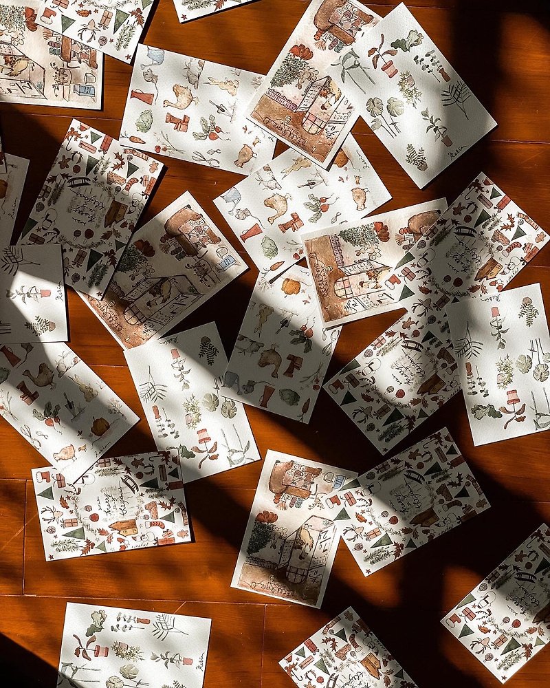 【庭・植物・カフェ】手描き水彩カードセット・手描きプリント - カード・はがき - 紙 
