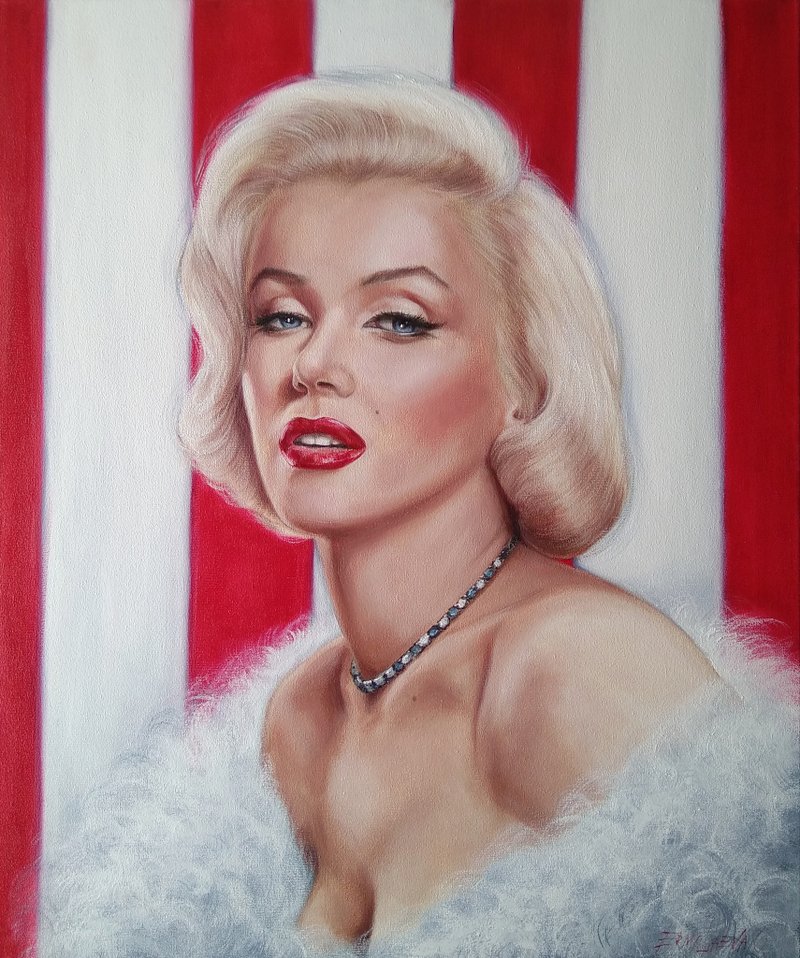 Marilyn Monroe Oil Painting Portrait Hollywood art - Wall Décor - Other Materials Red