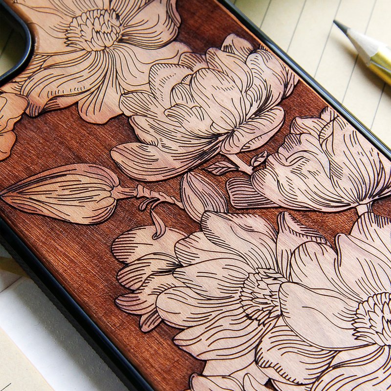 Flower -  Phone case wood laser engraved - 手機殼/手機套 - 木頭 咖啡色