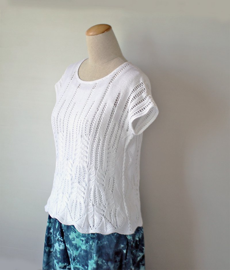 Hand Knit Allover Gorgeous Floral White Blouse - Women's Sweaters - Cotton & Hemp White
