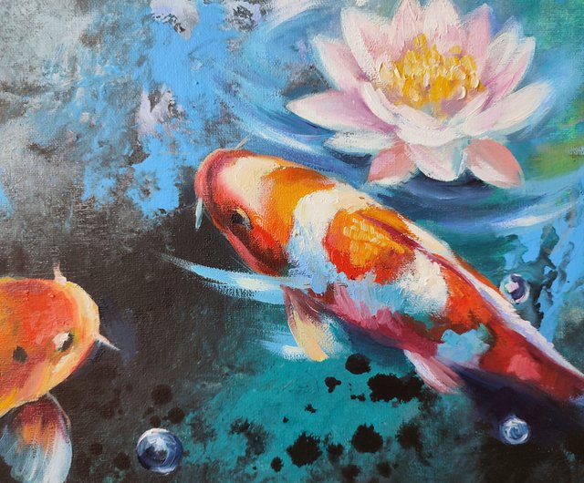 オレリーマティゴ アート 貴重　エイチピーデコ　オレリーマチゴ　写真　絵画 風 鯉の油絵 風水画 日本のアートワーク 鯉の壁画 - ショップ