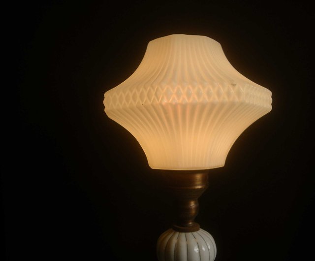 Early Taiwanese Cream Glass Table Lamp, Antique Torchiere Table Lamp