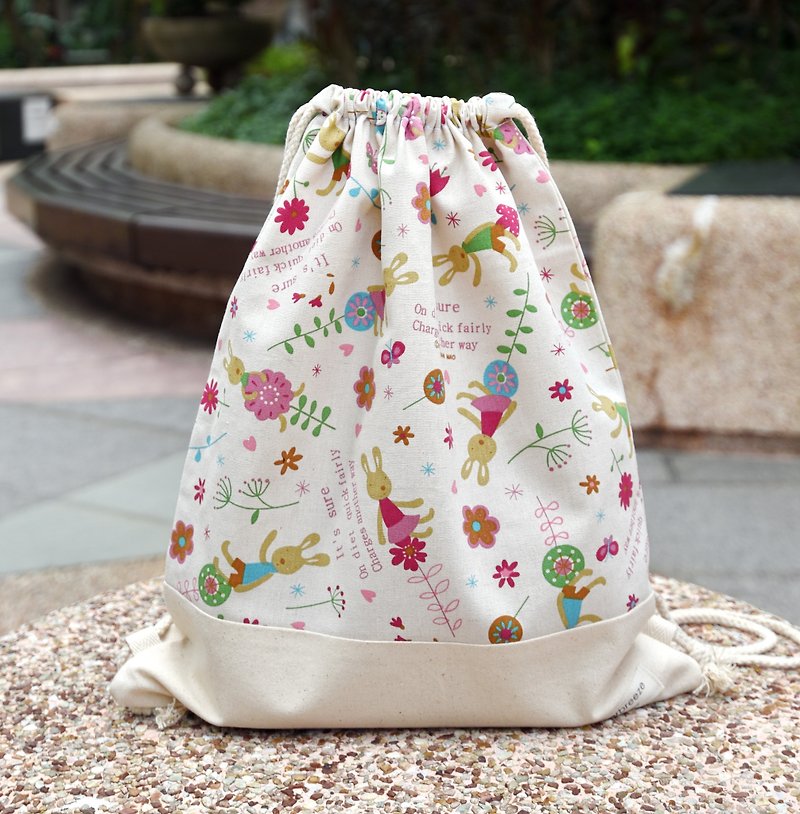 Silverbreeze ~ Beam Backpack ~ Cute Bunny (B81) - Drawstring Bags - Cotton & Hemp Multicolor