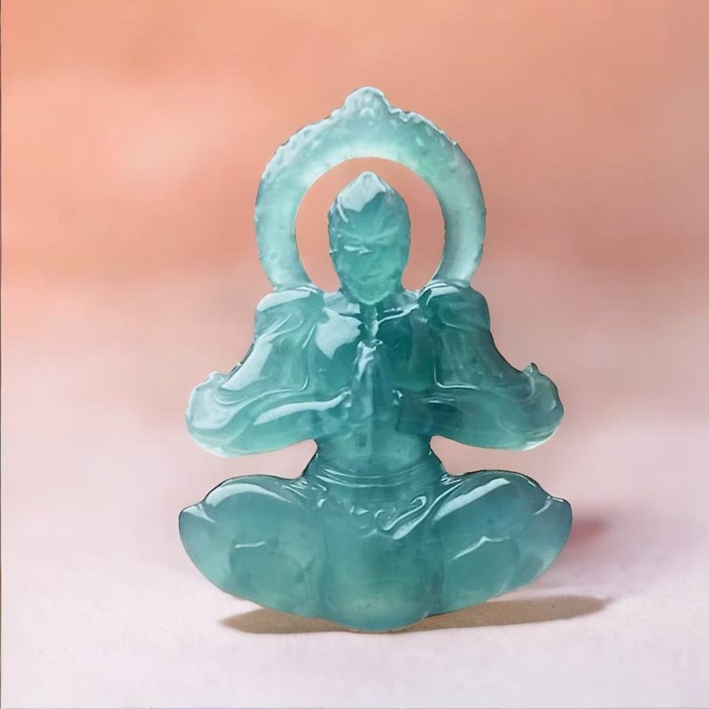 【大聖歸來】冰種藍水翡翠孫悟空項鍊 | 天然A貨翡翠 | 送禮 - 項鍊 - 玉石 藍色