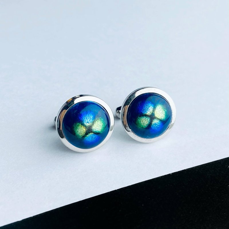 フリット 【マリンブルー Marine Blue】七宝焼のカフスボタン カフリンクス  純銀張七宝 - 袖扣 - 其他材質 藍色