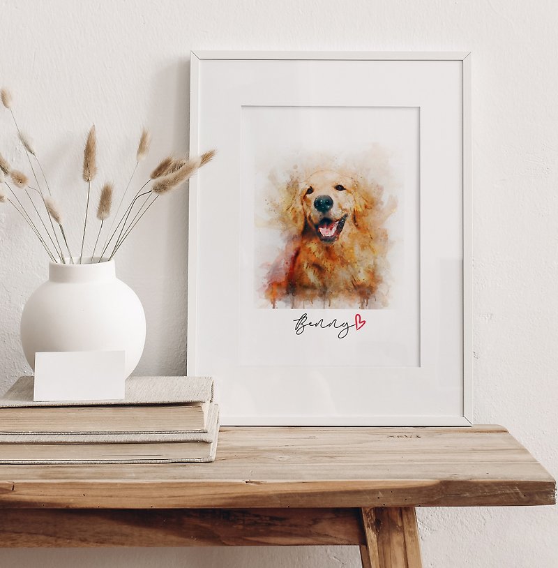 Watercolor dog portrait (DIGITAL FILE)  Modern pet portrait - 似顏繪/人像畫 - 其他材質 白色