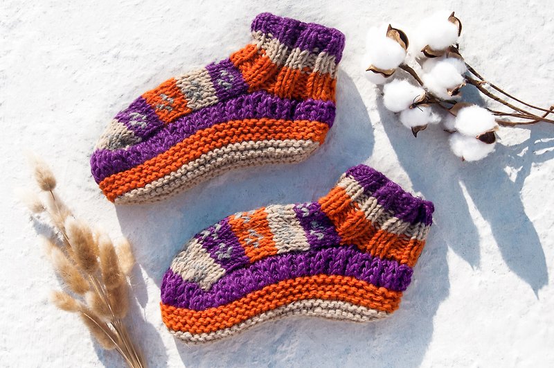 Hand-knitted pure wool knit socks/inner brushed striped socks/wool crocheted socks/warm wool socks-orange soda - Socks - Wool Multicolor