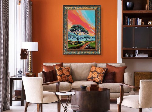 アフリカ絵画アフリカの木オリジナルアート風景ウォールアート