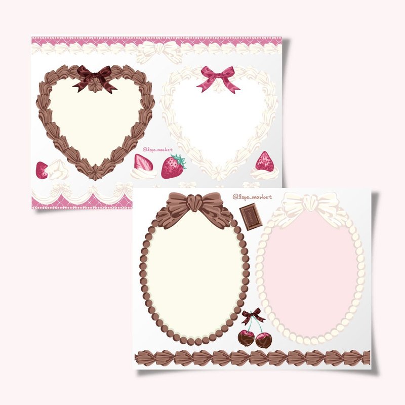 2 types of sweet dessert frames, 10 pieces per set - 貼紙 - 紙 