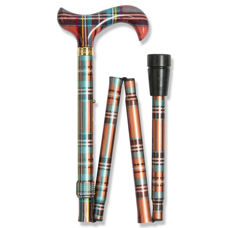 Foldable storage + height adjustment. Fashion Folding Cane <Orange Scottish Plaid-Thick Style> - Other - Other Metals 