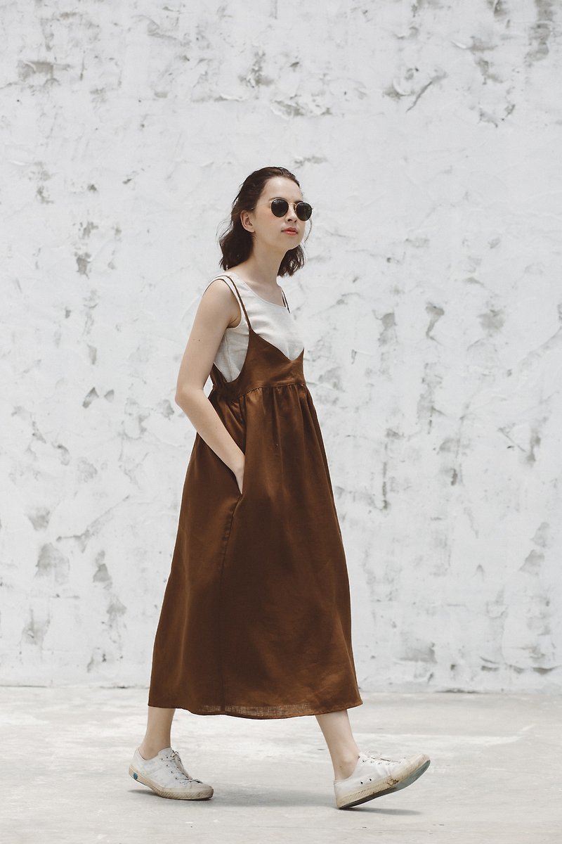 Basic Overalls in Brownish - One Piece Dresses - Cotton & Hemp Brown