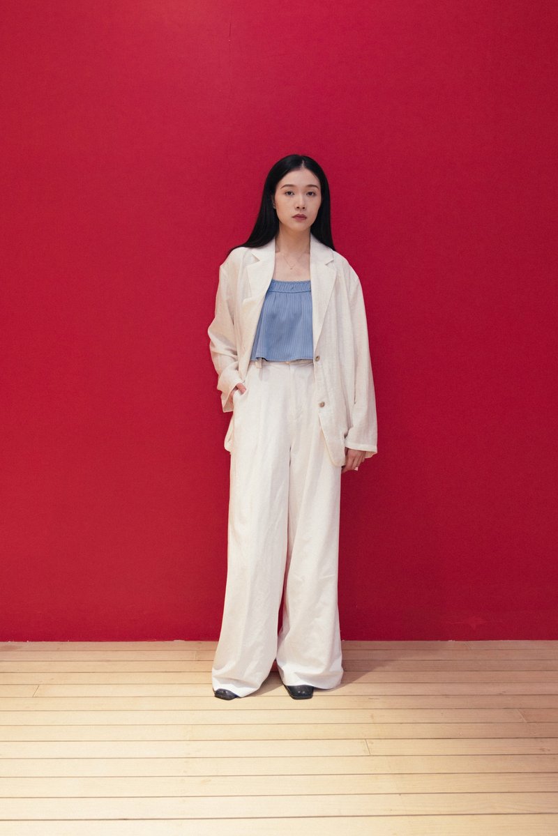 棉麻西裝外套 White Blazer - 女西裝外套 - 其他材質 白色