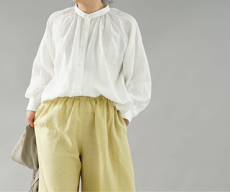 wafu - 亞麻女裝襯衫 Lightweight Linen Airy Shirt / White t034a-wht1 - Women's Shirts - Linen White