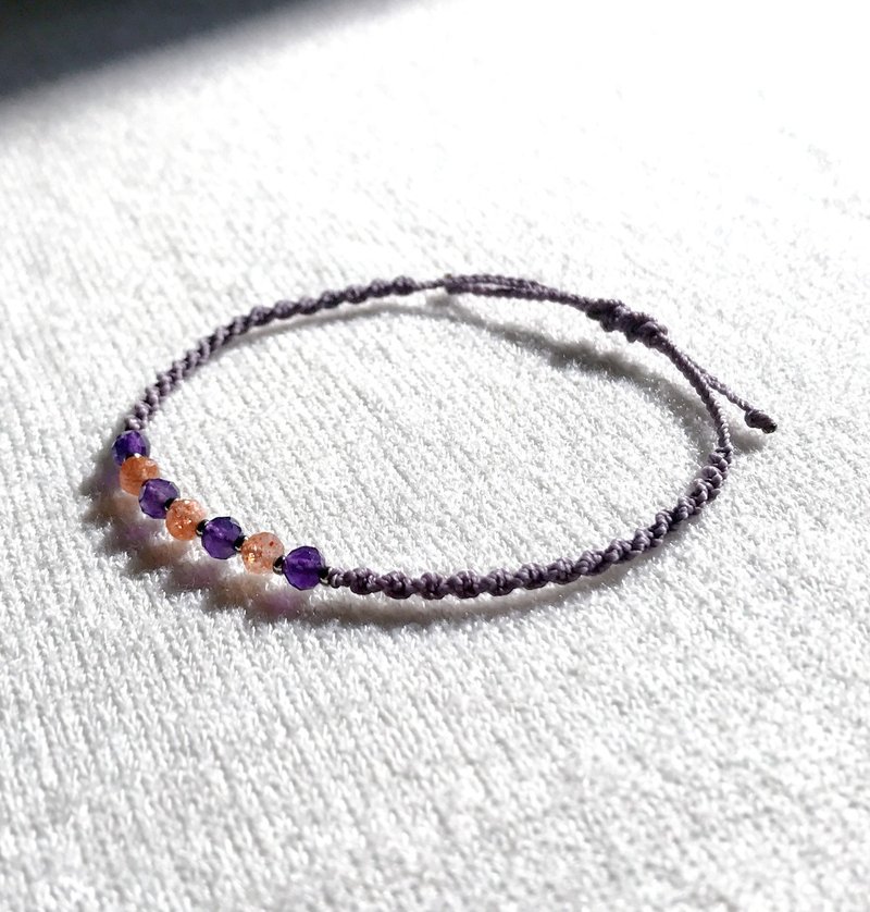 February birthstone amethyst sunstone gemstone macrame knot bracelet - Bracelets - Wax Multicolor