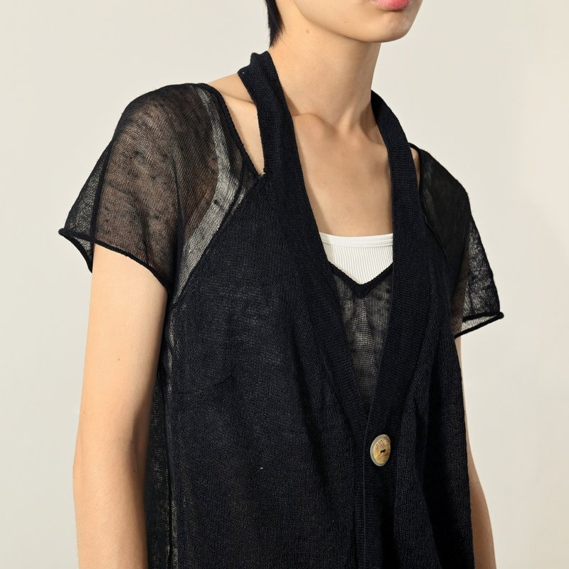 【NaSuBi Vintage】 Linen vintage top with wrap around neck design - Women's T-Shirts - Cotton & Hemp 