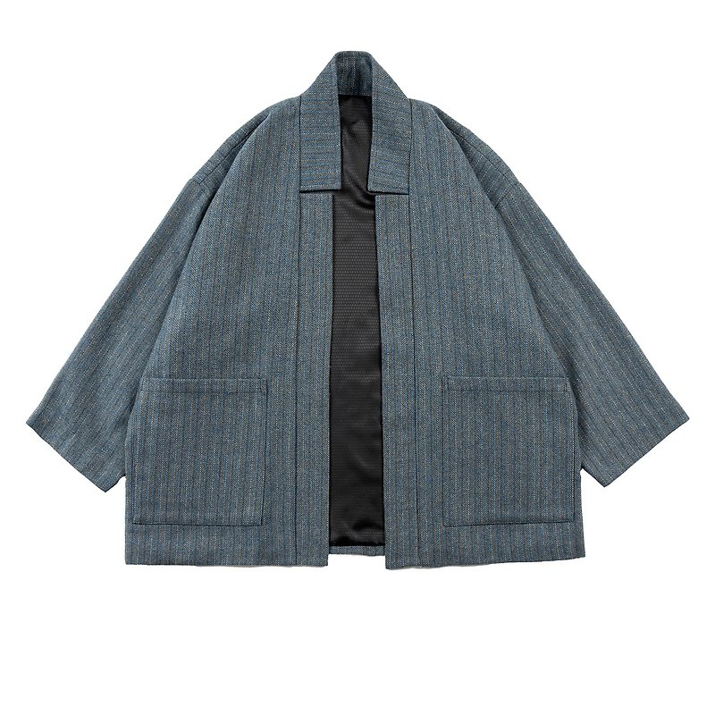 [Shenhai pattern phoenix feather] original Japanese retro handmade wool autumn and winter clothing unisex coat jacket - เสื้อโค้ทผู้ชาย - ขนแกะ 