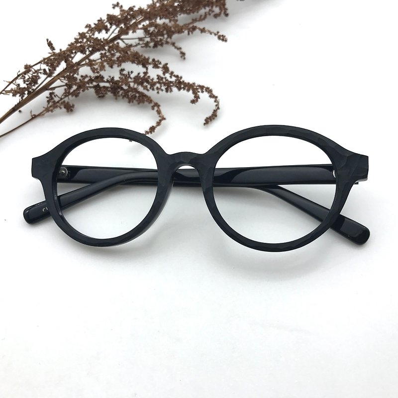 手作りと手作りの丸型マットブラックメガネ - 眼鏡・フレーム - プラスチック ブラック