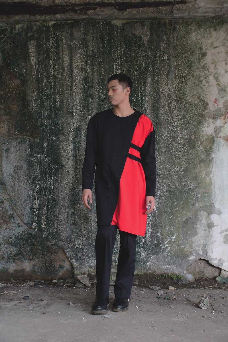 Asymmetric drape long top (182T14R) - เสื้อยืดผู้ชาย - เส้นใยสังเคราะห์ สีดำ