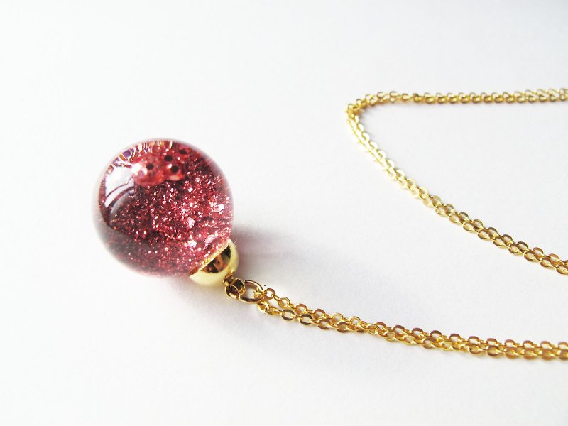 Rosy Garden Peachy pink fine shiny glitter water inside glass ball necklace - Chokers - Glass Pink