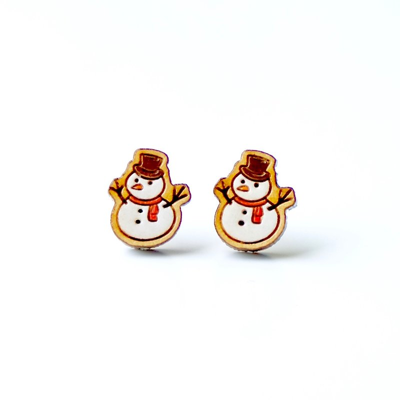 Painted wood earrings-Snowman - Earrings & Clip-ons - Wood White