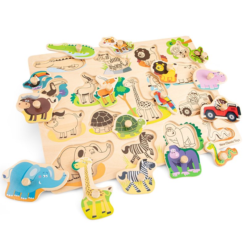 [Netherlands New Classic Toys] Baby Wooden Puzzle-Wild Animals-16pcs - Kids' Toys - Wood 