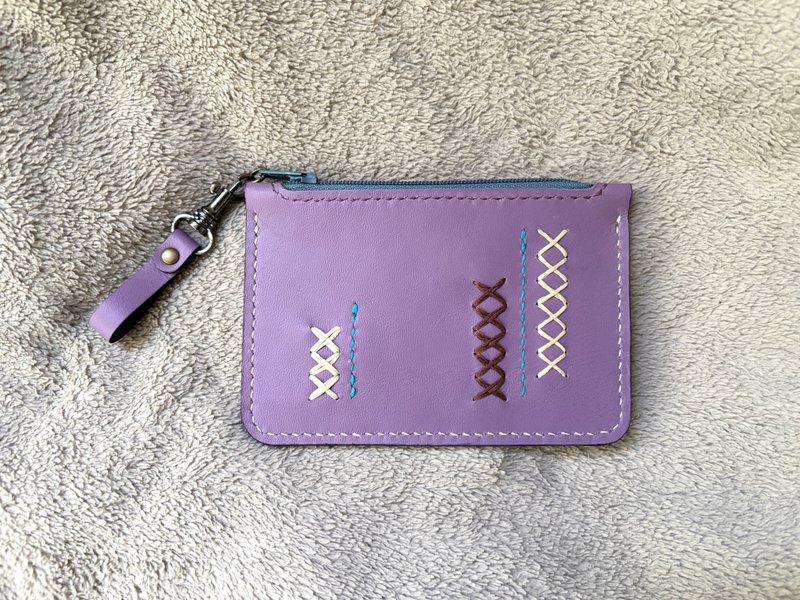 POPO- Leather. Flat Bag - Coin Purses - Genuine Leather Purple