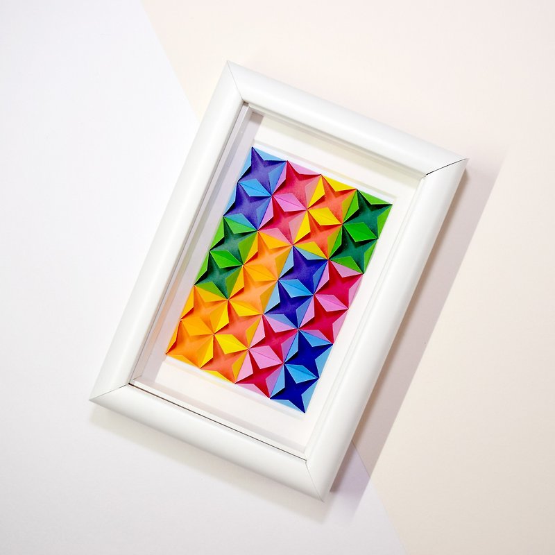 Award Winning | Origami Art 3D Diamond Rainbow Framed Art Decoration - Items for Display - Paper Multicolor